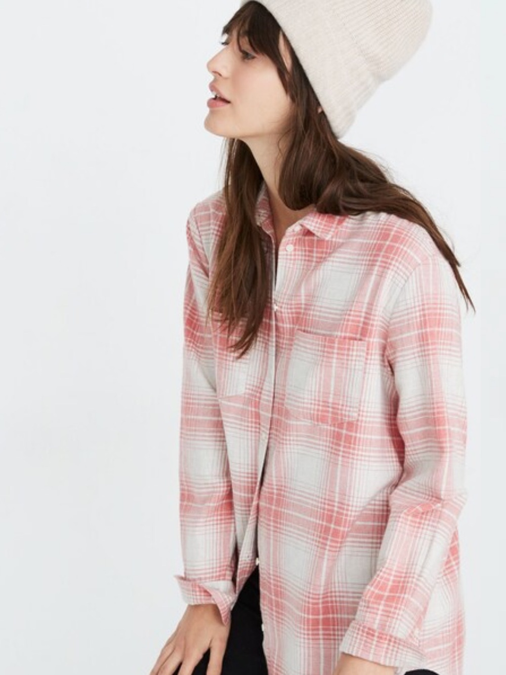 Madewell Pink and White Plaid Button-Down Shirt
